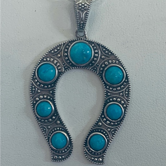 Lg Blue Ridge Turquoise Horseshoe Pendant in Sterling Silver on 24" Necklace NWT - Picture 4 of 12